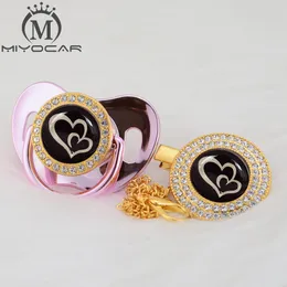 MIYOCAR Gold silver lovely two heart beautiful Gold bling pacifier and pacifier clip BPA free dummy bling unique design GH-08