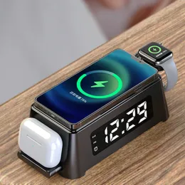 Chargers Dock Digital Alarm Clock 3 em 1 carregador sem fio para Apple Watch/iPhone 15/14/12/11/8/xr/AirPods 3 Pro 15w carregador sem fio rápido