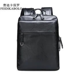Feidikabolo Fashion Men ryggsäck PU Big Capacity Travel Extern USB Laddning Vattentät läder Male School Bag 240329