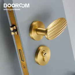 Dooroom Brass Door Lock Lever Set Personalized Modern Black Gold Interior Room&Bathroom Door Lock Dummy Split Handle Knob