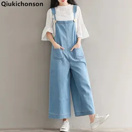 Qiukichonson brett ben jumpsuit med fickor våren sommar kvinnor rompers plus storlek jumpsuits mori tjej denim overall 4xl 5xl 240410