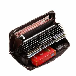 Bison Denim echte Leder -Brieftasche Männer Reißverschluss Münztasche LG Geldbörse Männlicher Passabdeckung RFID Blockierkartenhalter Brieftasche 42KJ#