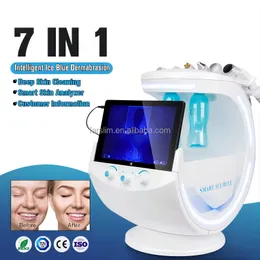 Ice Blue 7 IN 1 Skin Analysis H2O2 Small Bubbles Aqua Peeling Machine RF Skin Firm Pore Shrink Acne Treatment Skin Rejuvernation Hydradermabrasion Facial Device