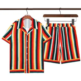 MENS SET 2 stycken Designer Shirt Shorts Slim Fit Löst Silky Luxury Shirts Men Casual Suit Kläder Hög kvalitet