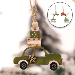 Decorazioni natalizie in legno dipinto di auto colorate di auto di Natale ornamenti decorazioni a sospensione per bambini giocattoli regalo per Natale Capodanno