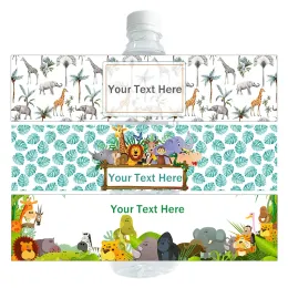30 pezzi di animali della giungla tema Nome personalizzato Adesivi per bottiglia d'acqua etichetta Jungle Animals Baby Shower Party BOTTH Etichetta bottiglia