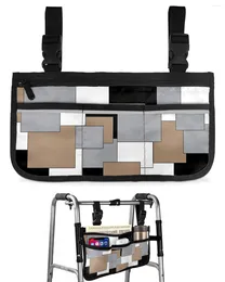 Storage Bags Brown Grey Patchwork Abstract Art Wheelchair Bag With Pockets Armrest Side Electric Scooter Walking Frame Pouch