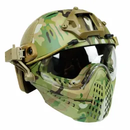 Wosport Tactical Helm With Mask Airsoft Paintball total hjälm CS Military Wargame Motorcykelcykeljakt Fast Hjälm