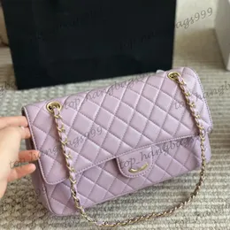 Lyxvarumärke Purple Medium Classic Double Flap Quiltade axelväskor Goold Silver Chain Crossbody Handväskor stora kapacitet Handväskor Designer Purse Pouch 23cm 25cm