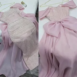 Elegante rosa Meerjungfrau Abendkleid 2024 Off-theulder-Schulter Pailletten Perlen Organza Frauen Prom Formalkleider Vestidos de Feast Robe de Soiree