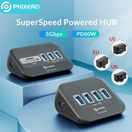 Hubs Phixero USB 3.2 Station Docking Station Centra Typ C Adapter Multi Ports Kilka gniazda 3.0 z czytnikiem kart SD OTG na laptop komputer