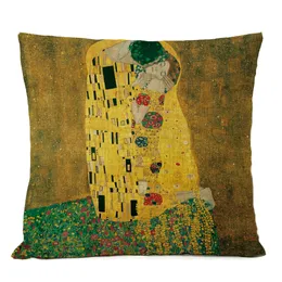 Gold Oil Painting Throw Pillow Cover Gustav Klimt Gallery Pillow Case Home Decorative Pillow Linen Pillowcase Sofa Cushion