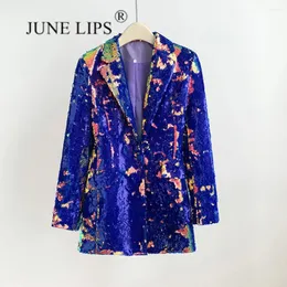 Women's Suits JUNE LIPS 2024 Spring/Summer Velvet Sequins Color Changing Long Sleeved Slim Fit And Slimming Suit Coat Wholesale