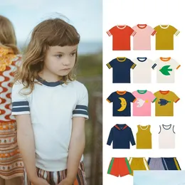 Tシャツ24MP春の夏の子供用弓ショートスリーエレブ付きTシャツ男の子の女の子ボトムトップス子供服240328ドロップ配達ベビーDH2QU