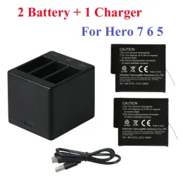 Câmeras Novas 2pcs para GoPro Hero 8 7 Hero 6 5 Bateria+3way Battery Storage Charger para GoPro Hero 8 7 Hero 6 5 Acessórios pretos