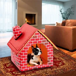 Cat Puppy Home portátil Red Brick Pet Dog House quente e aconchegante Cama de gato Cão Kennel Kennel para animais de estimação Animais Removable Travel House