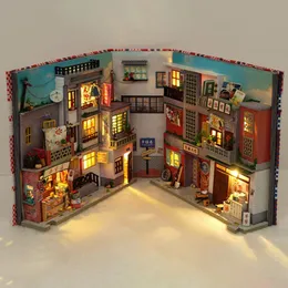 Trähytte leksak diy docka hus modell miniatyr figurer diy bok hylla miniatyr hytt byggnad docka hus modell leksak casa de bonec