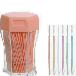 200pcs/set Soft Plastic Double-head Brushed Toothpick Oral Care 6.2 Cm Interdental Brush Toothbrush for Dentures