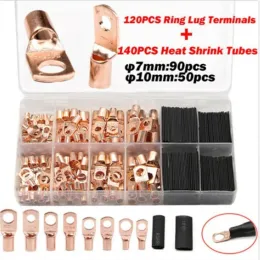 60/220/260Pcs SC Bare Ring Terminals lug Tinned Copper Tube Lug Seal Battery Wire Connectors Bare Cable Crimped Soldered