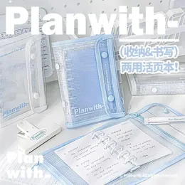 42 Sheet A7 Simpliicty Notebook White Blue Journal Binder Notepad för Student Transparent Stationery Notebooks Storage Bag 240401