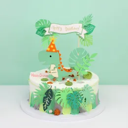 Dinosaur Cake Toppers Jungle Safari Dino a tema Decor decorazioni per torta Foglie per bambini Decorazioni per feste di compleanno