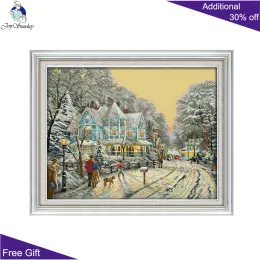 Joy Sunday Christmas Street F918 Counted and Stamped Home Decor Winter Walk Haft robak