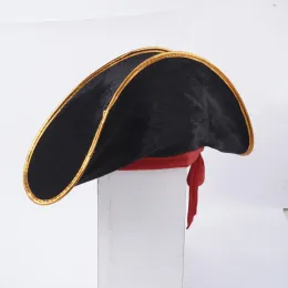 Skull Print Pirate Captain Hat Tri Corner Pirate Party Hat Halloween Pirate Costume Accessories With Eye Patch Telescope Hook