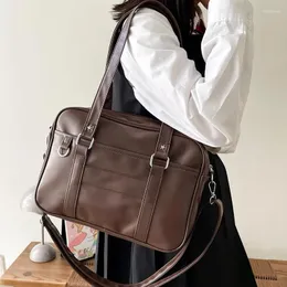 Förvaringspåsar japansk studentväska handväska gymnasiet jk enhetlig axel messenger pu lleather kvinnors dator