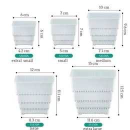 Meshpot 6 عبوات بلاستيكية مربعة مربع وعاء/نبات الصبار مع ثقوب الصرف الصحي جيد تنفيس لوازم المنزل ديكور المنزل