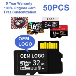 Kort Anpassad logotyp TF -kort C10 Memory Card U1 U3 SD Partihandel Real Capacity Card 50st 4GB 8GB 16GB 32GB 64GB 128GB 256 GB SD för telefon