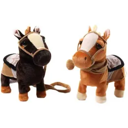 دمى Plush New Electric Plush Pony Toy Belt Control Electronic Horse Plush Interactive Animal Walking Dance Childrens Music Toy J240410