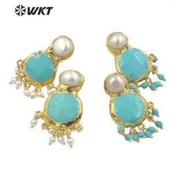 Studörhängen WT-MPE117 WKT 2024 Vintage Style Jewelry Natural Turquoisepearl Making Earring Supplies Gental Party Trevlig kvalitet