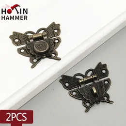 2PCSアンティークブロンズハスプラッチジュエリー木製ボックスバタフライラッチハスプ家具ハードウェアアクセサリーキャビネットバックルケースロック