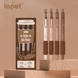 Lopet 4pcs jel kalem seti kahve yumuşak ekmek sevimli boligrafo 0.5mm siyah mürekkep dolumları boligrafos kawaii hızlı kuru yazma canetas