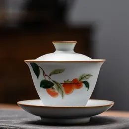 Retro Ru Kiln Keramik Tee Tureen Schüssel handgefertigtes Blumenmuster Teetasse Reise tragbares Gaiwan Home Tee Set Getränkware