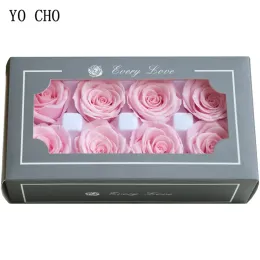 Yo Cho 8st/Box A Eternal Rose Flower 4-5 cm bevarad färsk blomma Rose Valentine's Day Gift Wedding Thanksgiving Eternal Flower