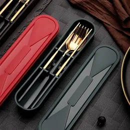 3pcs/set cutlery spoon 포크 젓가락 세트 Box 304 스테인레스 스틸 휴대용 주방 액세서리와 함께 저녁 식사 런치 식탁기 세트