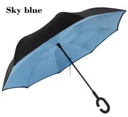 Self Standing Inside Out Inverted Umbrellas Double Layer Reverse Rainy Sunny Umbrella with C Handle Special Design wa32325228215