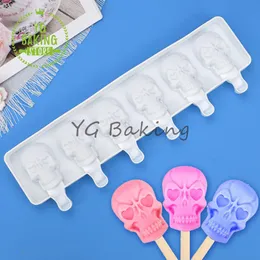 Dorica New 6 Cavities Halloween Skull Ice Cream Mold Diy Mousse Chocolate Popsicle Mould Cake Decorating Tools Kitchen Bakeware