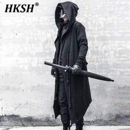 メンズトレンチコートHksh Tide Spring Autumn Darkwear Warrior Large Size Wind Breaker Gothic Coat Punk Cloak Hooded Wizard HK0195