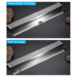 20-100cm Side Outlet Floor Drain Square Pattern Bathroom Shower Drainage Rectangle Waste Drain Strainer