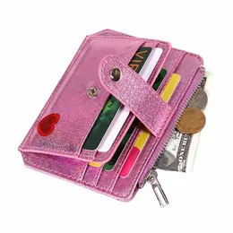 Korean Laser PU -korthållare Heart Brodery Women's Zipper Buckle Coin Purse Mini Wallet Cute Card Holder Wallet Women Y7BW#