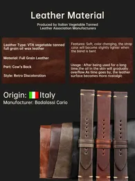 Titta på band Maikes Handgjorda Watchband Butterfly Buckle Vegetable Tanned Cow Leather Made in Italy Quick Release Armband Band Watch Strapl2404