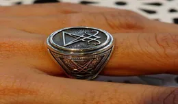 Vantage silver color Signet Sigil Of Lucifer Ring For Men Seal Of Satan Occult Male Jewelry2431979