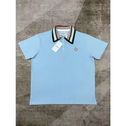 24ss Casablanca Men's T-Shirts New Polo Shirt with Loose and Casual Light Blue Short Sleeves for Men and Women casablanc