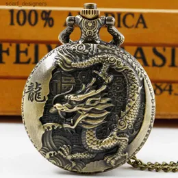 Pocket Watches Retro Chinese Style Dragons Quartz Pocket With Chain Personlig halsband Pendant FOB ES Y240410