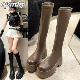 Sorto de moletote High Boot Feminino 2023 Autumn/inverno Nova moda Round Head Sole Sole Knight Boot Back Zipper Slim Long Boot Women