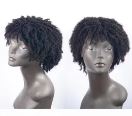 Krótki afro perwersyjne, pełne koronkowe peruki ludzkie włosy nieprzetworzone brazylijskie, wgłębieniowe ludzkie włosy koronkowe przedni peruka z grzywką Baby Hair1531125