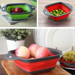 2024 faltbares Obst Gemüse Waschkorb Sieb Portable Silikon Colander Zusammenklappbarer Abfluss mit Griff Küchenwerkzeugen Obst Obst