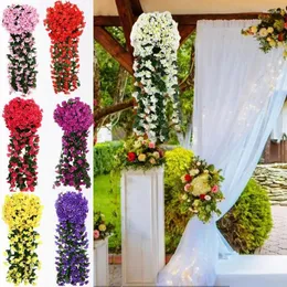 Flores decorativas Violeta flor artificial com galhos verdes parede pendurada em uma festa de testa